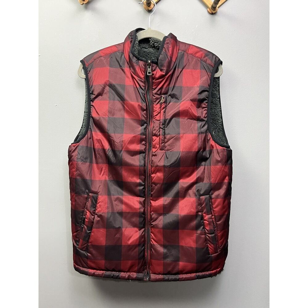 Weatherproof Vest‎ Womens medium Reversible Buffalo Plaid Faux Fur Full Zip